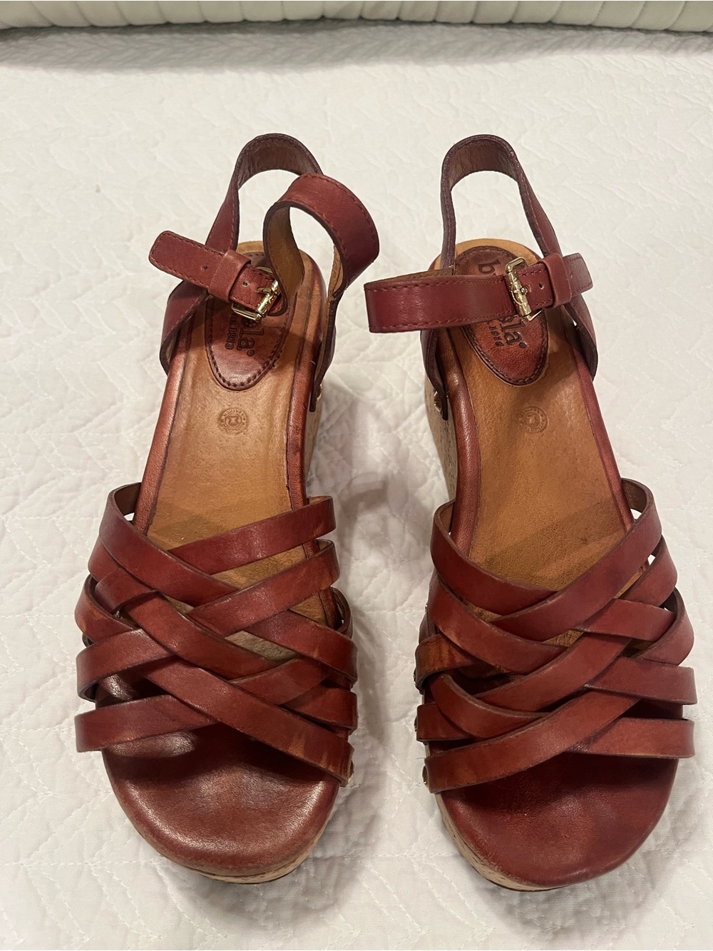 bussola Brown Leather Woven Wedge Strap Sandals